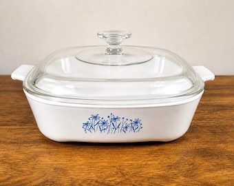RARE Vtg 1960 Corning Ware Skillet 10in Pyroceram Blue Cornflower A 19 Pyrex Lid