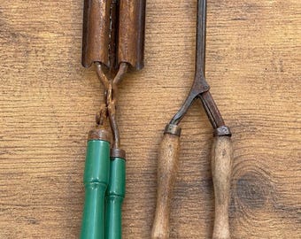 Vintage Curling Irons Lot Wood Handles Marcel Hair Tools Antique Barber