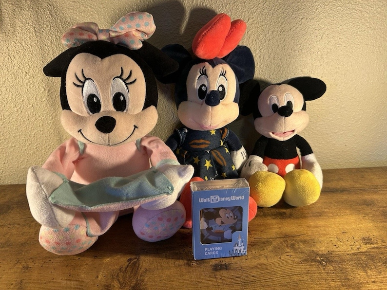 Disney Plush Lot Minnie Mickey Mouse + Walt Disney World Playing Cards image 1