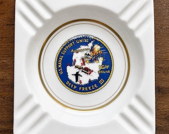 Vintage US Navy Deep Freeze II Antarctica Ashtray IGY 1957 Ceramic