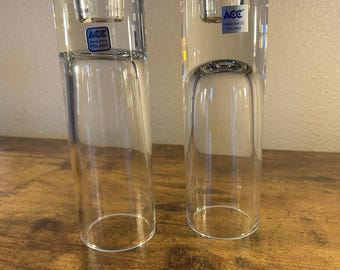 Vintage ACC Hand Blown Poland Glass Candle Holders Set of 2 Clear Art Glass
