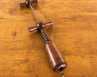 Vintage Double Handle Corkscrew Wood T Bar Wine Bottle Opener Rustic