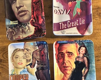 Vintage Melamine Ashtray Set Movie Poster Design Warner Bros Style Lot