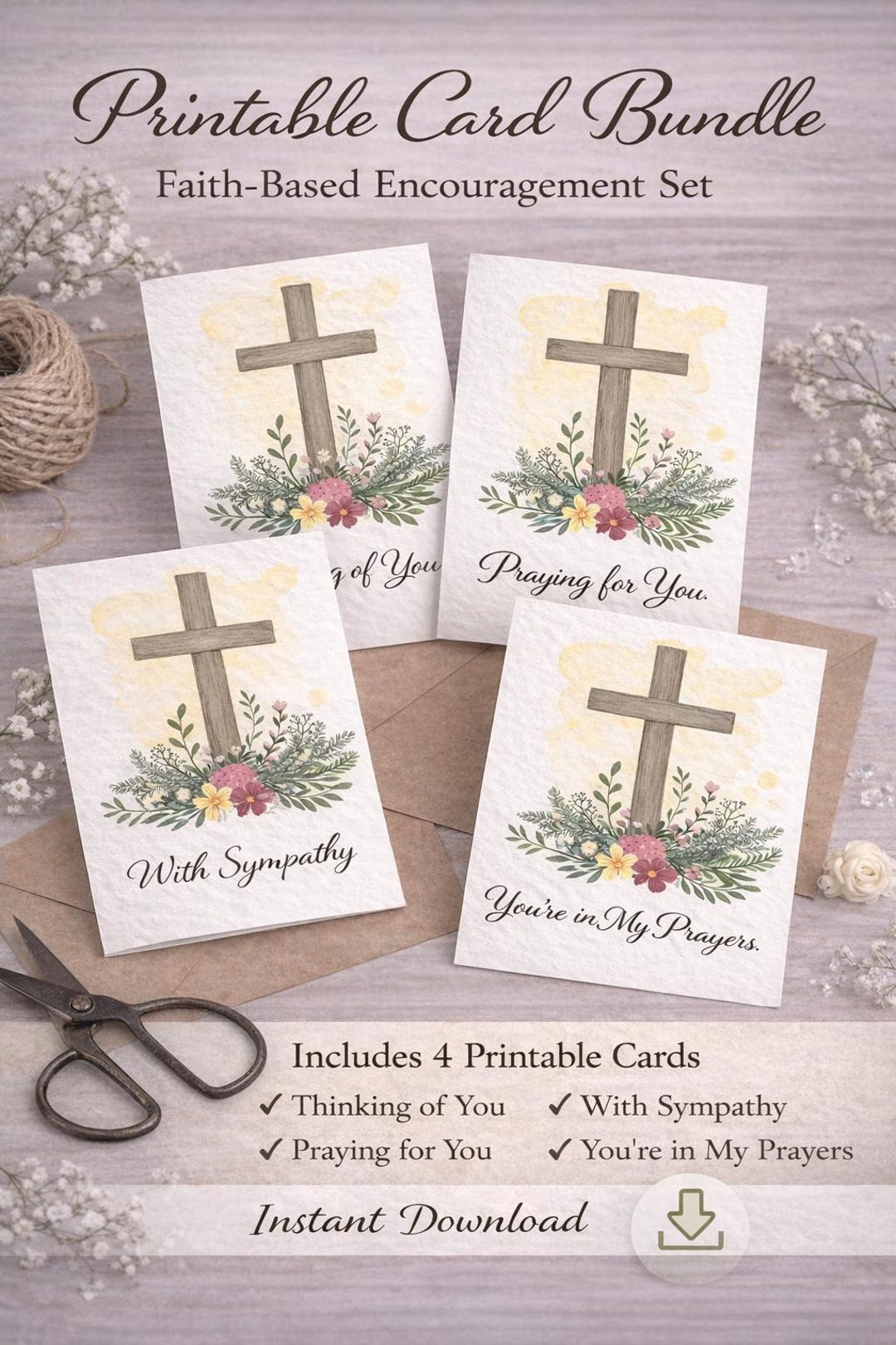 Faith Encouragement Cards | Watercolor Cross Floral Bundle (instant ...