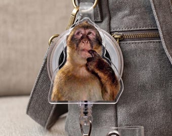 Thinking Monkey Badge Reel, Nurse Badge Reel, Funny Meme Animal Badge Reel, Small But Brave Monkey Clip, Etractable ID Holder, Monkey Badge