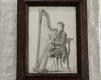 19th c Framed Bochsa and the Erard Harp