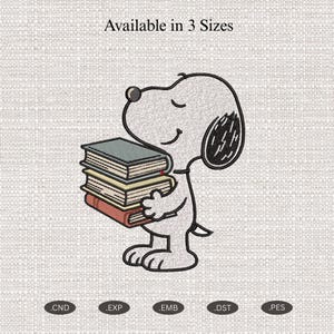 Snoopy Books Embroidery Design, Funny Snoopy Style, Machine Embroidery File, Cute Peanuts Digital Download, 3 Sizes