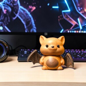 Bat Pig Wood Figurine | Hand Carved Solid Wood Sculpture, Cute Animal Desk Decor, Mini Collectible Ornament, Unique Gift for Him Her 4.9 (21)