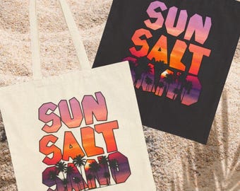 Sun salt sand Cotton Canvas Tote Bag, summer vacation bag, travel accessories
