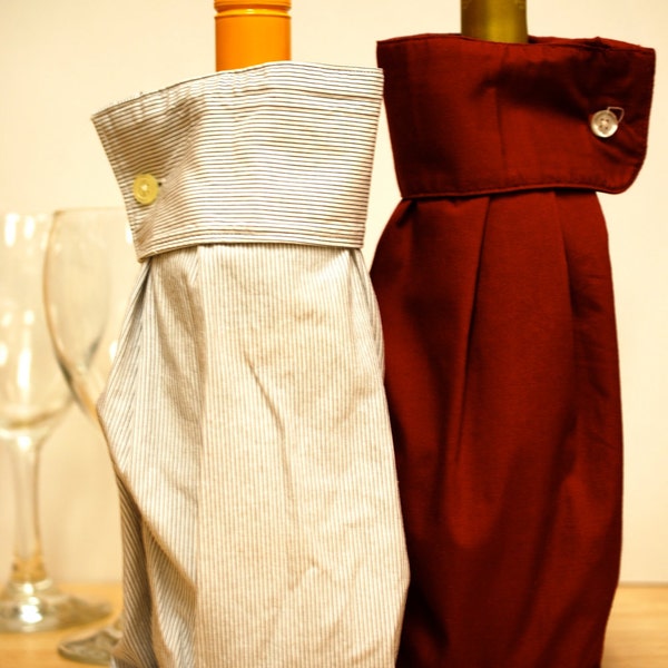 2 Upcycled Men's Dress Shirt Wine Sleeve Gift Bags: Give Your Right (and Left) Arm