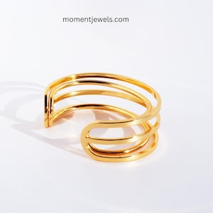 Bracciale rigido Chunky Wave placcato oro 24 carati, bracciale vistoso a forma di C esagerata per uno stile street