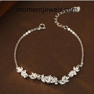 Massief 925 sterlingzilveren armband met bloemblaadje sprankelende zirkoon inleg 4 g zware sierlijke dagelijkse sieraden