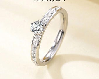Non Tarnish Silver Geometric Ring Waterproof Moissanite Minimalist Band Stainless Steel Daily Ring