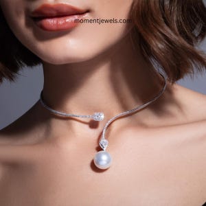 Silver Plated Choker Necklace Rectangle Zircon Rhinestone Pearl Claw Set Women Bridal New