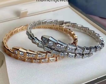 Women's Shiny Snake Copper Bangle with Sparkling Zircon Inlay for Daily Fashion Street Wear