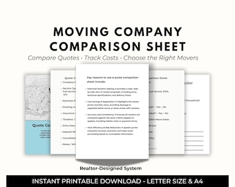 Compare presupuestos de mudanzas con confianza / Planificador comparativo de empresas de mudanzas / Guía imprimible