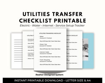 Lista de verificación para la transferencia de servicios públicos a una nueva vivienda / Planificador de mudanza imprimible