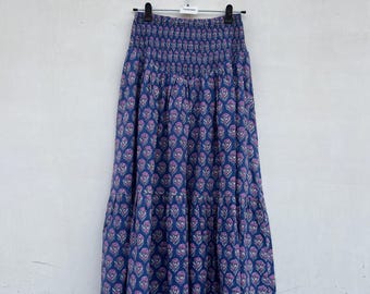Handmade Cotton Maxi Skirt: Strawberry Print Tiered Skirt