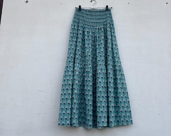 Handmade Cotton Maxi Skirt: Strawberry Print Tiered Skirt
