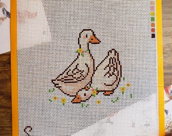 Spring Ducks Hand-Painted Needlepoint Canvas 14 Mesh