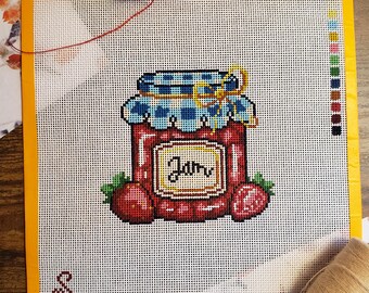 Strawberry Jam Hand-Painted Needlepoint Canvas 14 Mesh