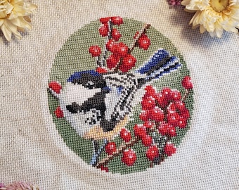 Chickadee Bird Cross Stitch Ornament Pattern | DIY Christmas Ornament (PDF Download)