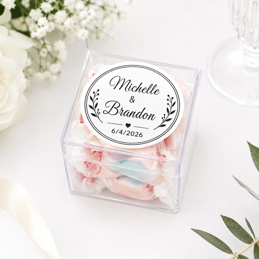 Personalized Acrylic Wedding Favor Boxes With Taffy | Custom Bridal ...