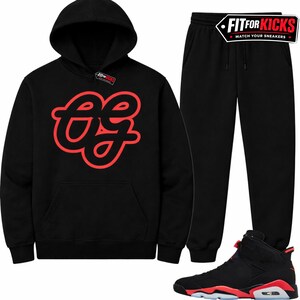 Jordan 6 Infrared-sneaker Match hoodie en joggingbroek set zwart OG Script