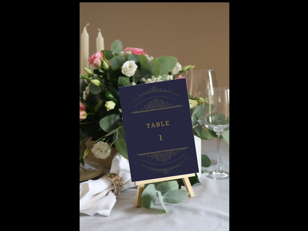 Blue Art Deco Wedding Table Numbers, Editable Template (5x7 Printable ...