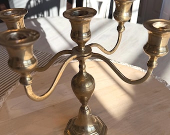 Vintage Brass 5-Candle Candelabra | Hollywood Regency Brass Candle Holder | Mid Century Decor