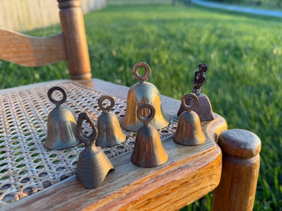 Vintage Brass Bells Set, Mixed Metal Harness Souvenir Chime Supplies, Farmhouse Boho Decor