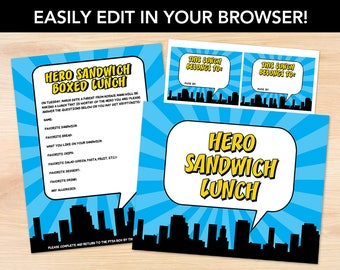 EDITABLE Hero Sandwich Lunch Collection - Superhero Teacher and Staff Appreciation Printables