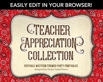 SPECIAL OFFER! Western Teacher Appreciation Collection, Staff Appreciation Invitation/Itinerary, Door Decorations, Coloring Sheets and More!