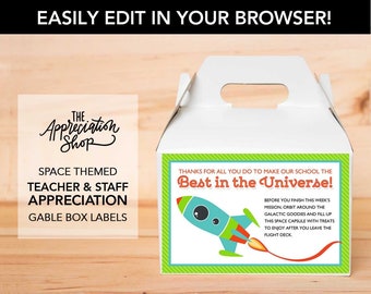 EDITABLE "Best in the Universe" Gable Box Label - Space Themed Teacher and Staff Appreciation Week Printable