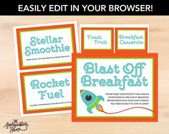 EDITABLE Blast Off Breakfast Printables - Space Themed Teacher Appreciation Week