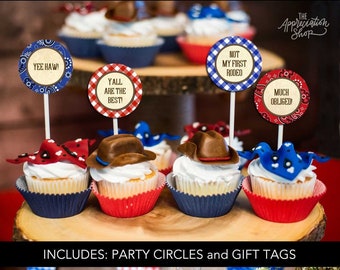 EDITABLE Western 2" Cupcake Toppers + Gift Tags - Western Teacher Appreciation, Staff Appreciation, Cowboy Birthday Party, Thank You Tags