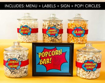 EDITABLE Popcorn Bar Superhero Printables - Teacher Appreciation and Birthday Party Printables