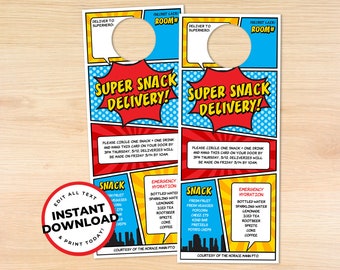 Superhero Room Service Door Hanger, Teacher and Staff Appreciation Idea, Printable Editable Thank you Tag, School Pto Pta, INSTANT DOWNLOAD