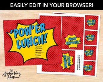 EDITABLE 'POW'er Lunch Superhero Printables - Teacher and Staff Appreciation Printables