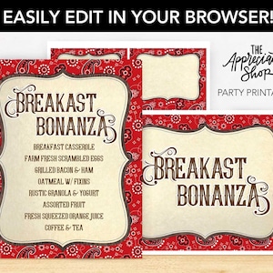 EDITABLE Breakfast Bonanza Printables - Western Staff Appreciation and Americana Cowboy Party Printables