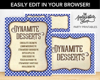 EDITABLE Dynamite Desserts Printables - Western Staff Appreciation and Americana Cowboy Party Printables