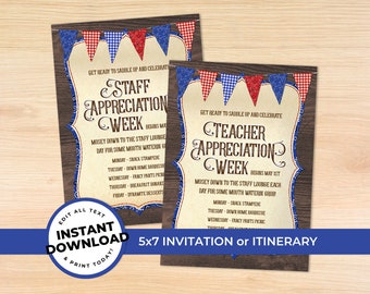 Western Teacher Appreciation Staff Invitation, Thank You Printable, Cowboy Appreciation Week Ideas, Pto Pta, EDITABLE INSTANT DOWNLOAD