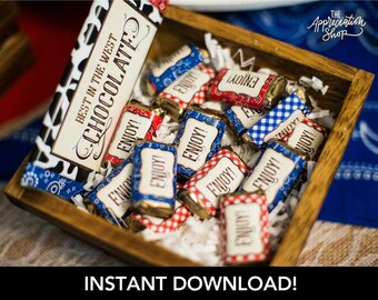 INSTANT Western Candy Bar Wrappers - Cowboy Staff Appreciation and Americana Birthday Party Printables