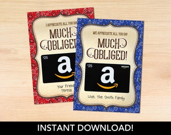 INSTANT DOWNLOAD "Much Obliged" Gift Card Holder - Cowboy Themed Teacher Appreciation Gift