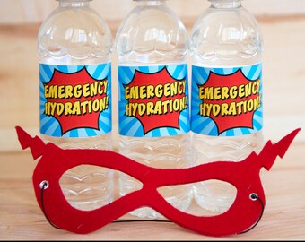 INSTANT Emergency Hydration Water Bottle Labels - Superhero Teacher Appreciation and Birthday Printables