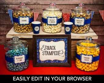 EDITABLE Snack Stampede Printables - Western Teacher and Staff Appreciation - Cowboy Party Printables - Popcorn Bar, Snack Bar