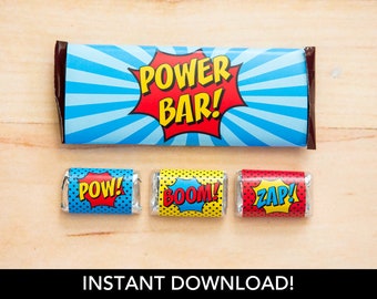 INSTANT Candy Bar Wrappers - Superhero Teacher Appreciation and Birthday Printables