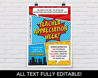 FULLY EDITABLE SUPERHERO Poster - Teacher Appreciation, Staff Appreciation, Nurse Appreciation, Employee Appreciation, Promotional Poster