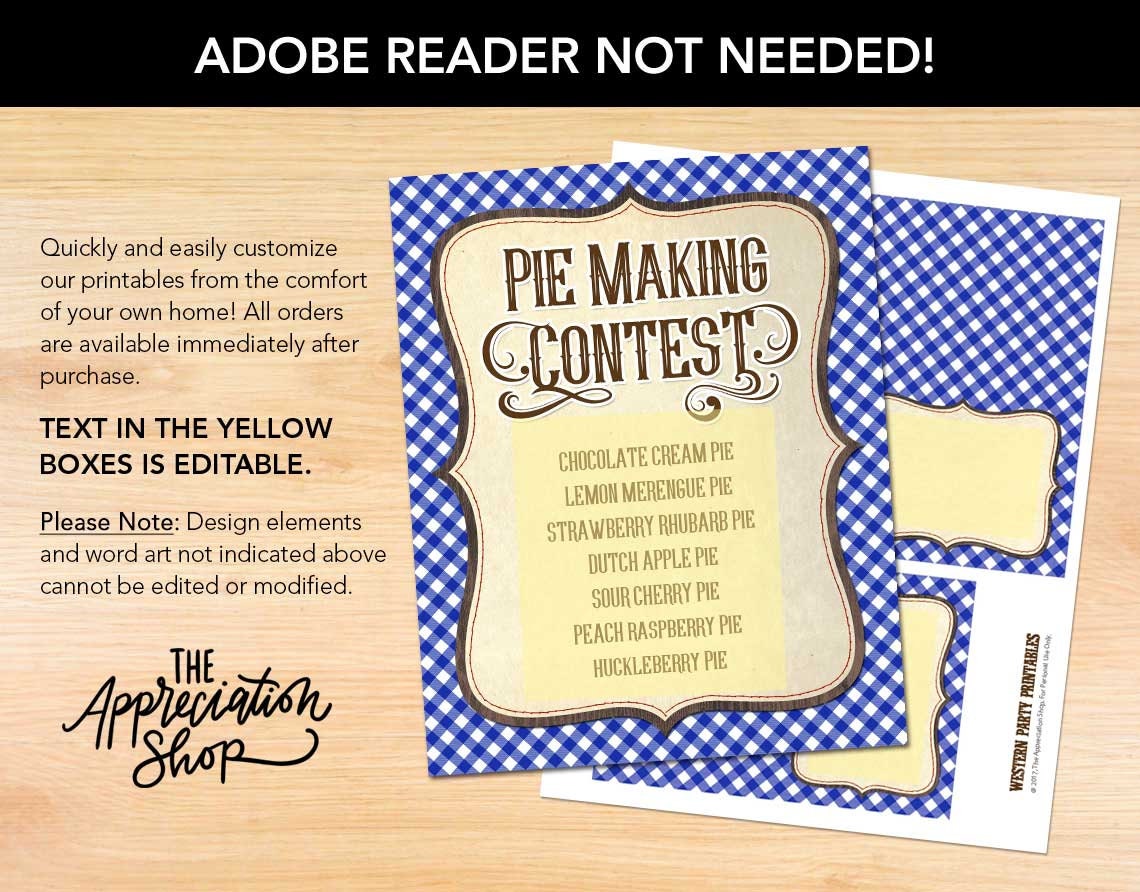 EDITABLE Pie Making Contest Printables Western Staff Appreciation and ...