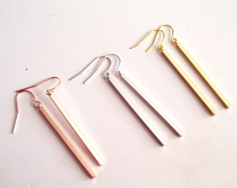 Rose Gold Earrings, Minimalist Earrings, Gold Stick Earrings, Gold Fill Wires, Everyday Earrings, Modernist Earrings, Silver Stick Earrings